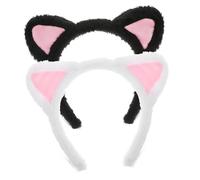 Angoily 2pcs Fluffy Animal Ear Headbands for Adults Soft Cozy Cat Ears Hairbands with Flexible Fit Comfortable Makeup and Face Wash Accessories Cute Plush Costume Hairbands for Women