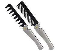 Angoily 2Pcs Foldable Stainless Steel Wide Tooth Combs for Hair Grooming and Styling, Portable Travel Size Pocket Combs, Foldable Hair Styling Tools for Men and Women
