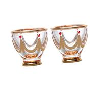 Angoily 2PCS Hand-Painted Luxury Middle East Style Glass Wine Cups Small Vintage Crystal Tumblers with Thick Base Elegant Creative Drinking Glasses for Dinner Parties and Picnics