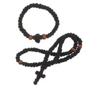 Angoily 2pcs Handmade Orthodox Christian Prayer Rope Necklace and Bracelet Set with 100 Knots and 33 Knots, Wooden Beads and Polyester Material, Featuring Blessing Cross Pendant for Daily