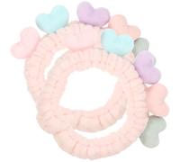 Angoily 2Pcs Heart Makeup Headbands for Women, Elastic Stretch Plush Spa Head Wraps for Face Washing and Skincare, Soft Light Pink Hairbands