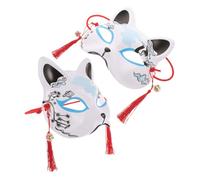 Angoily 2pcs Japanese Fox Hand Painted Half Face Costume Accessory for Masquerade Parties Halloween and Festivals Lightweight Unique Design for Women