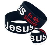 Angoily 2pcs Jesus Is My Savior Silicone Wristbands Black Christian Letter Bracelets Unisex Reminder Wrist Chain for Faith and Devotion