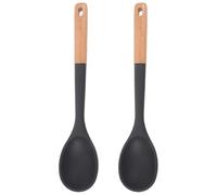 Angoily 2pcs Large Heat-Resistant Silicone Cooking Spoon Set Wooden Handles, Non-Stick Kitchen Ladles for Mixing, Serving, and Stirring, Suitable for Woks and Pots