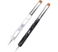 Angoily 2pcs Manicure Drawing Brush with Dual-ended Design, Stainless Steel and Acrylic Nail Art Tools for Painting and Home Use, Versatile Nail Art Brush Set