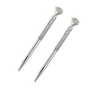 Angoily 2Pcs Metal Ballpoint Pens with Large Crystal Diamonds Smooth Roller Writing Pens for School Office Silver Stylish Gift Pack
