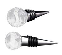 Angoily 2pcs Metal Wine Bottle Stopper with Crystal Design, Easy to Insert and Remove Cone Shape with 3 Spirals, Silver Metal Plug for Red Wine and Vinegar Bottles, for Party and Bar Use