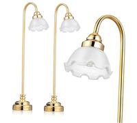 Angoily 2pcs Mini Dollhouse Table Lamps with Floral Shades Battery Operated Miniature Lighting for Dollhouse Decor Compact Accessories for DIY Mini House Ambiance