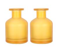 Angoily 2pcs Ml Refillable Glass Diffuser Bottles Empty round Reed Diffuser Containers for Essential Oil with Cylindrical Shape, Yellow Colour, for Home and Car Decoration