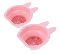 Angoily 2Pcs Pink Silicone Bunny-Shaped Makeup Brush Cleaners Hanging and Folding Design, Portable Makeup Sponge Cleaner for Daily Beauty Tool Maintenance