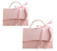Angoily 2pcs Pink Small Boxes Set Lightweight Paper Material with Ribbon and Pearl Chain, Space-saving Wraps for Outdoor Travel and Schools Party Favour Packaging