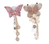 Angoily 2Pcs Portable Decorative Badge Clips Multi Function Id Holders with Rhinestone Butterfly Pendants for Teachers Nurses Students Volunteers