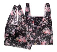 Angoily 2Pcs Portable Foldable Eco-Friendly Polyester Shopping Bags Handheld Square Tote, Stylish Pink Rose Pattern Reusable Grocery Bags for Travel Daily Use