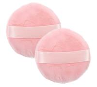 Angoily 2pcs Powder Puff Makeup Sponges Set, 75mm Diameter Long Plush Cotton Velvet Makeup Applicator for Loose and Pressed Powder, Pink Cosmetic Sponge for Face Foundation and Setting