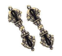 Angoily 2pcs Retro Tibetan Buddhist Mandala Key Charms Vajra Dorje Pendant Brass Amulet Antique Tibetan Ritual Necklace for Men