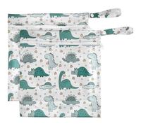 Angoily 2pcs Reusable Diaper Bag with Dinosaur Patterns, Polyester Wet Bag for Daycare and Everyday Use, Easy Hanging Zippered Organiser Pouch for Swimwear and Clothes