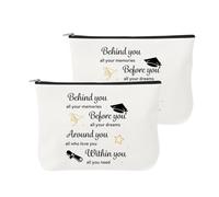 Angoily 2pcs Reusable White Cloth Women Makeup Bag with Graduationinspired Design, Versatile Storage for Graduation Season, Graduation Party Favors and Teen Travel Pouch