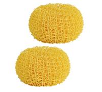 Angoily 2pcs Round Fiber Pot Scrubber Mesh Scourers for Cooking Bench and Pans, Flexible Cleaning Sponges that Do Not Leave Stains, Yellow Spherical Dish Pads for Kitchen Use