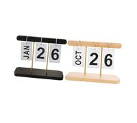Angoily 2pcs Rustic Wooden Desk Calendar Manual Perpetual Flip Date Display with Compact Wood Block Stand for Home Office Organization and Event Planning