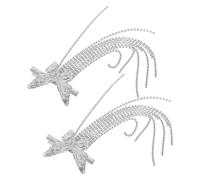 Angoily 2pcs Silver Butterfly Tassel Hair Clips with Sparkly Rhinestones Decorative Dangle Hair Accessories for Women and Wedding and Party Pins