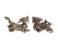 Angoily 2pcs Vintage Brass Pi Yao Keychain Pendant Unique Hanging Decor for Home and Office Creative Feng Shui Ornament for Good Luck