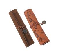 Angoily 2pcs Vintage Canvas Pencil Case Retro Style Large Capacity Pencil Roll up Wrap Zipper Pouch for Stationery Organization