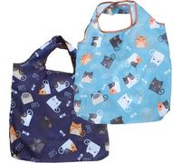 Angoily 2pcs Waterproof Folding Shopping Tote Bag with Cute Cartoon Cat Design, Oxford Fabric Reusable Vegetable Storage Bags for Grocery Shopping, Eco-Friendly Handheld Handbags