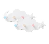 Angoily 2pcs White Adhesive Wall Hooks Set, Lovely Cloud Moon Star Shapes, Sturdy Plastic Key Hooks for Bathroom and Outdoor Use, Repositionable Wall Hangers