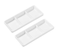 Angoily 2pcs White Ceramic Serving Platter, 3- Compartment Porcelain Appetizer Serving Tray, Condiment Dip Sauce Ramekins Set with Square Compartment for Food