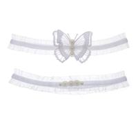 Angoily 2pcs White Lace Wedding Garters for Brides, Elasticated Comfortable Bridal Thigh Garters with Bow Detail, Lightweight Classic Style for Carnival and Prom