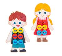 Angoily 2pcs Wooden Dolls Clothes Lacing for Preschool Educational Sewing Button Threading Activity Enhances Hand-eye Coordination Independent Thinking and Fine Motor Skills Pack