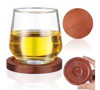 Angoily 2Pcs Wooden Whisky Coasters - 1.2cm Thick Round Heat Resistant Cup Mats - Dark Walnut Style Wood Coaster For Bourbon Tumbler Glasses - Anti Slip Drinks Pad For Bar Tabletop