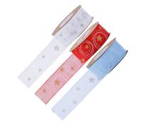 Angoily 3 Rolls Christmas Star Ribbon Wired Holiday Wrapping Ribbon for Packaging DIY Wreath Supplies Cake Star Trim Party Decorations in White Blue Red