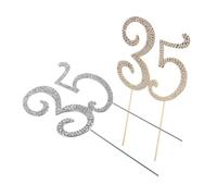 Angoily 35th Birthday Cake Topper Set, Sparkly Rhinestone Number 35 Decorations in Silver and Gold, Elegant Birthday and Anniversary Cake Ornament for Party Celebration