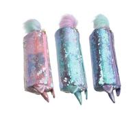 Angoily 3pc Creative Sequin Pencil Case Cartoon Storage Pouch for School Office for Girls Stationery and Cosmetic Organization Pink Green Purple