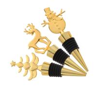 Angoily 3pcs Christmas Wine Stoppers Metal Bottle Sealer Xmas Tree Snowman Reindeer Decorative Caps Freshness Lock for Wine Whiskey Olive Oil Reusable Holiday Beverage Preservers
