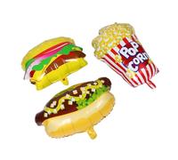Angoily 3pcs Food Theme Foil Balloons Popcorn Hot Dog Hamburger for Birthday Movie Night Carnival Decorations Quick Inflation Reusable Picnic BBQ Supplies