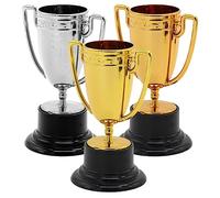 Angoily 3pcs Gold Plastic Trophies Mini Silver Bronze Golden Trophy Award Cups for Football Soccer Baseball Sports Competition Game Carnival Prize Party Favors
