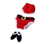 Angoily 3Pcs Hand Knit Newborn Photography Props Christmas Outfit with Santa Hat Underpant Shoes for Boy Girl Cozy Winter Costume for Festive Photoshoot