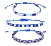 Angoily 3pcs Handmade Bohemia Style Blue Beads Bracelets Set for Women Girls, Beautiful Braided Bangle Jewelry, for Tourism Commemorative and Fairs