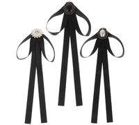 Angoily 3pcs Japanese Style Elegant Black Ribbon Bow Tie Accessories for Ladies with Pin on The Back, Suitable for Skirts and Collarless Or Stand-up Collar Shirts at Dancing Parties