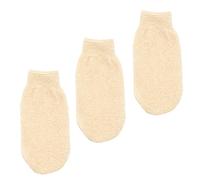 Angoily 3pcs Linen Exfoliating Gloves for Skin and Arms, Home Use Bath Mittens with Comfortable Wristband for Massage and Exfoliation, Traditional Mitten Structure Beige Bath Scrubber