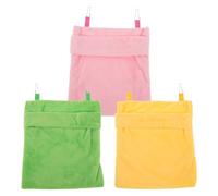 Angoily 3pcs Small Animal Hanging Hammock for Hamsters Sugar Gliders Mice - Plush Warm Pouch with Metal Buckles, Green Yellow Pink, Suitable for Pet Cages