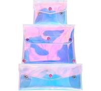 Angoily 3Pcs Small Medium Large Makeup Pouch Set, Multifunctional Cosmetic Storage Bags with Blue Gradient Light-Reflective Design, Travel Coin Purse and Cable Organizer for Women