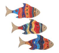 Angoily 3Pcs Wooden Fish Hanging Ornaments - 20x9cm Rustic Coastal Tropical Fish Wall Art - Lightweight Nautical Beach House Theme Decoration for Living Room Bathroom Patio and Summer Porch Display