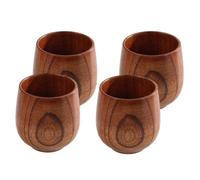 Angoily 4 Pcs Natural Solid Wood Hot Drink Tea Cups, Small Belly Multipurpose Wooden Beverage Holders for Coffee, Tea, Wine - Household Drink Serving Set for Home and Hospitality