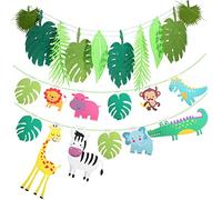 Angoily 4 Pcs Tropical Leaf and Cartoon Animal Felt and Bunting Banner Vibrant Party Decoration for Bedroom Living Room Schools and Juice Bars Lightweight Hanging Garland
