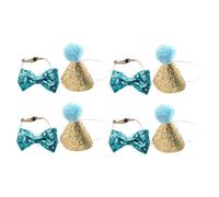 Angoily 4 Set Pet Birthday Hat and Bow Tie Collar for Small Cats and Dogs Headband with Sequins Pom Pom Soft Lightweight Party Decorations for Kittens Puppies Rabbits Stuffed Animals