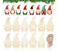 Angoily 40pcs Unfinished Wooden Gnome Cutouts DIY Supply for Painting and Writing, Beige Wood Material, for Plaques and Decorating Xmas Tree, Creative and Lovely Christmas Hanging