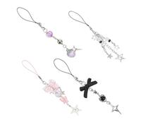 Angoily 4pcs Beaded Phone Wrist Strap Lightweight Theft Phone Pendant Lanyard Bracelet with Detachable Elastic Design for Women Stylish Japanese Korean Inspired Accessories